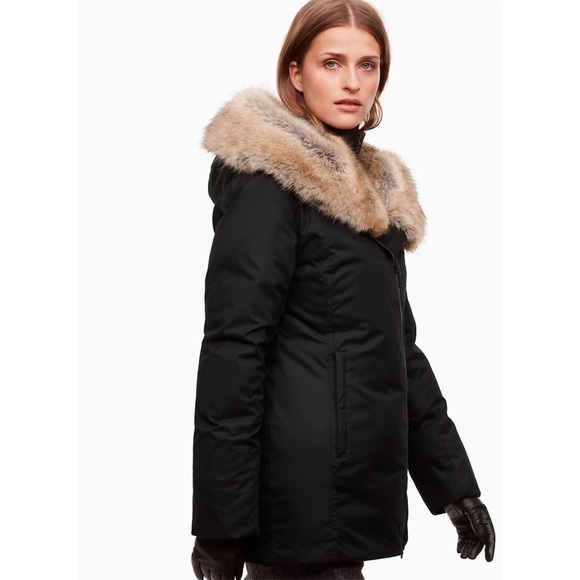 Aritzia Parka Goose Down Asymmetrical Faux Fur Hood Fall Winter Black XXS GUC - Picture 13 of 13